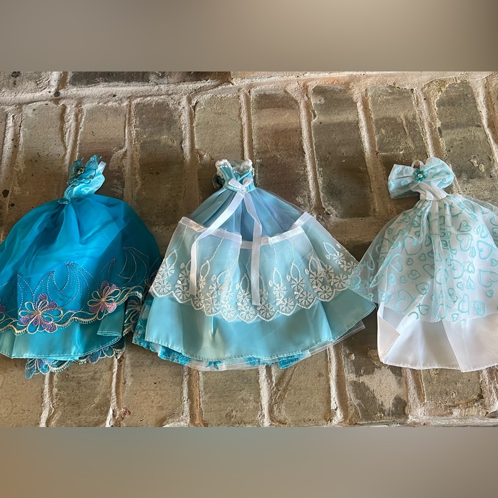 Barbie Princess Wedding Dresses Lot Of 3 Sequence, Lace, Teal Blue & White Lot 2